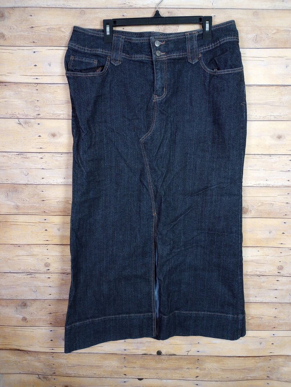 Vintage Venezia Women Denim Skirt 18 Denim Maxi Long Dark Wash Split Front Hem